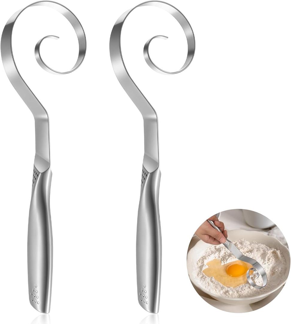 2 Pcs Seamless Danish Dough Whisk 10" Stainless Steel Dutch Bread Dough Whisk Tool for Sourdough Bread Baking, Whisking, Pastry, Cake Batter, Biscuits, Dishwasher Safe