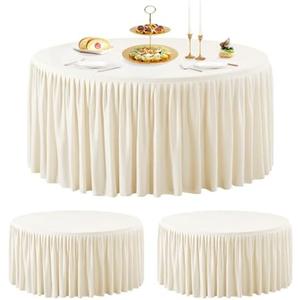 Wish Care 2 Packs 6FT Round Tablecloth 72Inch, Ivory Stretchy Fitted Table Cloths, Wrinkle Resistant Polyester Table Cover with Pleated Ruffle Skirt for Party, Wedding and Banquet Decoration