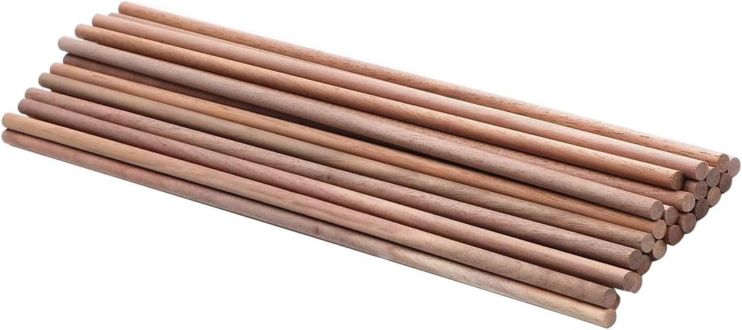 24 PCS Wooden Dowel Rods Natural Walnut Dowels Dried Unfinished Hardwood Sticks for DIY Woodworking Crafts and Building Model Material, 11.8 Inch