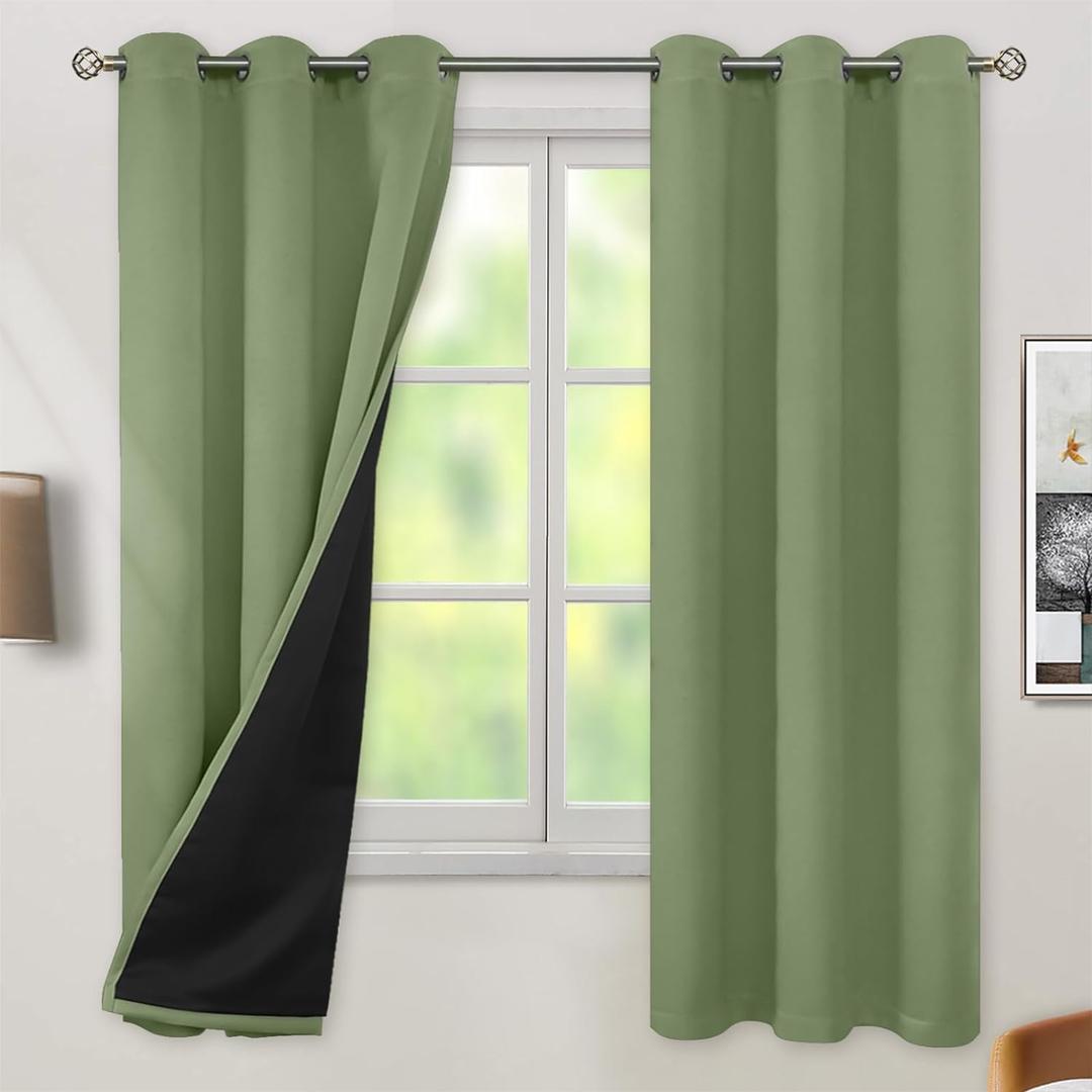 BGment Grass Green Blackout Curtains for Bedroom Spring Curtains for Living Room 63 Inch Length 2 Panels Set, Thermal Insulated Full Room Darkening Soundproof Grommet Drapes (42 x 63 Inch, 2 Panels)