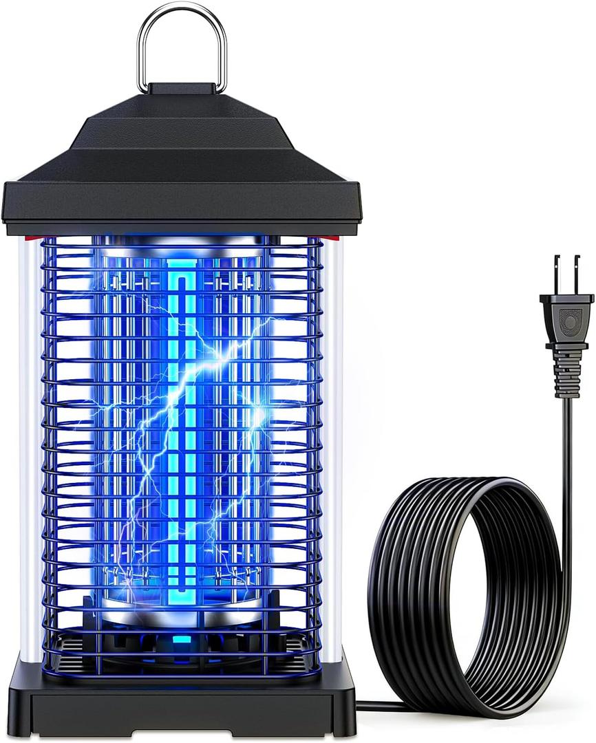 Bug Zapper Outdoor, Dual Wavelength UV 50000H Lifespan & Dual LED Lamps, 1/2 Acre Coverage, 5 Zaps/Sec, 4200V Electric Mosquito Zapper, IPX4 Waterproof Fly Trap for Indoor Patio Backyard