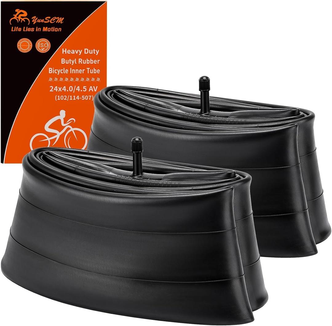 YUNSCM 2-PCS 24 X 4.0 Heavy Duty E-Bike Tire Tubes 24x4.0/4.5 AV32mm Schrader Valve (102/114-507) Inner Tubes Compatible with 24x4.0 24x4.10 24x4.25 24x4.3 24x4.50 Electric Bike Bicycle Fat Tire Tubes