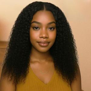 V Part Wig Human Hair Kinky Curly 18 Inch Glueless No Leave Out Upgrade U Part Wigs Afro Curly for Black Women Beginner Friendly Brazilian Virgin Hair Wig Natural Black Color 180% Density