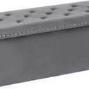 B FSOBEIIALEO Storage Ottoman Bench, Folding Tufted Ottomans with Storage, Extra Large 140L Storage Boxes Footrest Bench for Bedroom, Luxury Velvet Fabric 43 Inches Grey, 43.3x15.7x15.7 inches
