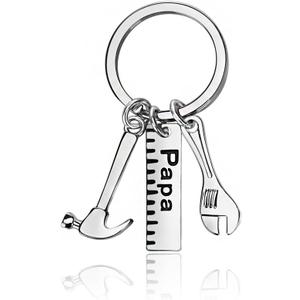 3 x lauhonmin Father Gift Papa Ruler Wrench Hammer Key Chain Ring Tool Charms Pendant My Dad Can Fix Anything for Men (Papa)