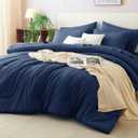 CozyLux Queen Comforter Set Navy Blue, 7 Pieces Bed in a Bag Bedding Comforter Set with Sheets, All Season Boho 7PC Bed Sets with Comforter, Fitted Sheets, Flat Sheets, Pillow Shams and Pillowcases