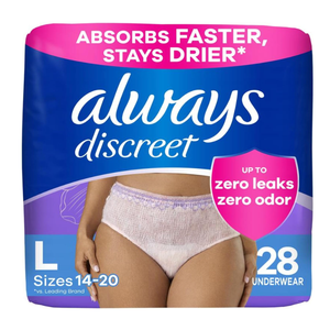 Always Discreet Adult Incontinence Underwear for Women and Postpartum Underwear, Large, Up to 100% Bladder Leak Protection, 28 Count