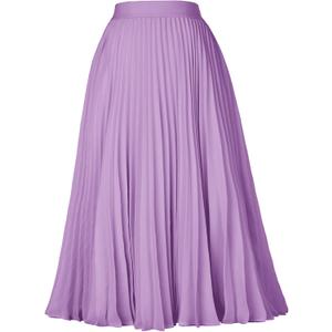 GRACE KARIN Women High Elastic Waist Pleated Chiffon Skirt Midi Swing A-line Skirts (Medium, Ice Purple)