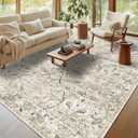 8x10 Large Beige Area Rug, Machine Washable Non Slip Low Pile Carpet for Spacious Room (8x10, Beige)