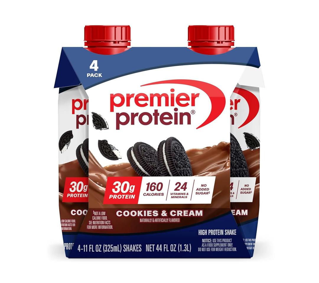 Premier Protein Shake, Cookies & Cream, 30g Protein, No Added Sugar, 24 Vitamins & Minerals to Support Immune Health, 11 fl oz, 4 Pack (Packaging May Vary)