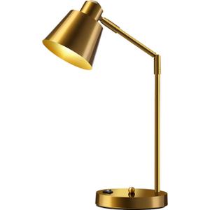 Anxingtools LED Desk Lamp with Dual USB Charging Ports, 100% Metal, 270 Swivel Arms, Soft White Light (3000K), Bedside Reading Lamp, Home Office Lamp(Golden)