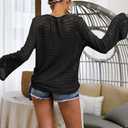 FERBIA Women Crochet Top Beach Cloth Drawstring Shirt Cover Up Oversized Sexy Beachwear Lace Up Tee Poncho, X-Large, Black