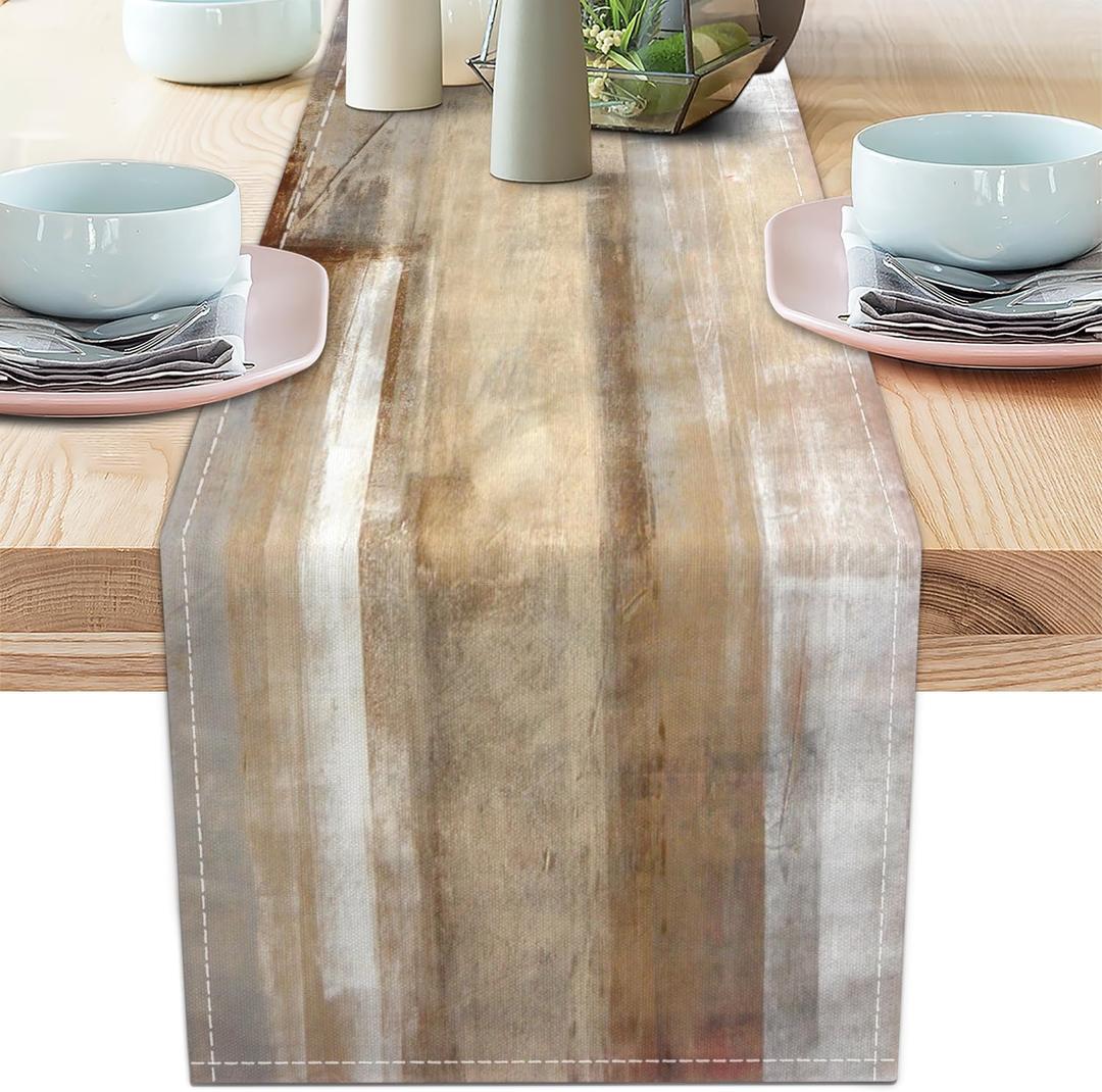 Brown Grey Table Runners Modern Art Farmhouse Linen Table Runners Dresser Scarves Retro Rustic Style for Party Kitchen Dining Table Coffee Holiday Party Decor (13"x 36")