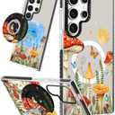 for Samsung Galaxy S24 Ultra Case for Women - Girls Cute Design Compatible with Magsafe Magnetic Ring Holder Stand Mushrooms Butterflies Phone Covers Aesthetic Girly TPU Funda for S24 Ultra