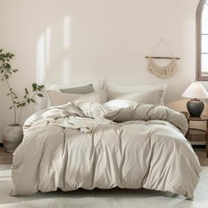 Linen Grey Duvet Cover Super King Size 108inch x 98inch,100% Washed Cotton Duvet Cover with Zipper Closure and 2 Pillowcases, Color of New Nature Linen
