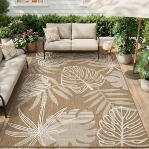 MontVoo-Outdoor Rug-Patio Rug 8x10 ft Polypropylene Indoor Outdoor Rugs Outdoor Carpet for Patio Deck Balcony Porch, Textured Weave, Durable for High Traffic, Fade-Resistant, Tropical Neutral Brown