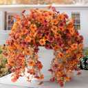 Artificial Faux Mums Fall Flowers for Outdoor Outside Decoration, 2 PCS Fake Silk Daisy Flower Plants Realistic UV Resistant for Home Porch Balcony Patio Autumn Decor (Orange Brown