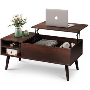 WLIVE Lift Top Coffee Table for Living Room, Small Coffee Table with Storage, Hidden Compartment and Adjustable Shelf, Mid Century Modern, Wood, Cherry, Espresso. (39.37"D x 19.69"W x 16.93"H)