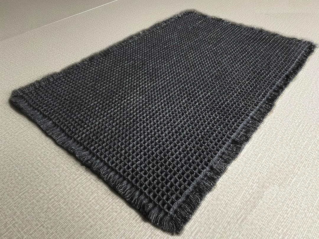 SHIMOH Upgraded Waffle Bath Mat  Ultra Soft, Super Absorbent & Non-Slip Rug with Tassels, Machine Washable, Rubber Backed for Bathroom, Hallway Runner, Kitchen and More (Black, 18" X 30") (1'6" x 2'6" (Rectangular))