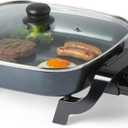 Amazon Basics Electric Skillet and Frying Pan with Glass Lid, Nonstick Ceramic Coating, Cool-Touch Handles, Adjustable Heat, 15.74 x 11.81 x 6.69 inch, Black