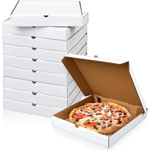 Fullhawl 10 Pcs Pizza Boxes 12 x 12 Inches B-Flute Corrugated White Pizza Box, Grease Resistant Kraft Takeout Containers Packing Boxes for Homemade Cake, Cookies, Food and Crafts