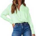 OMSJ Womens Striped Button Down Shirts Casual Long Sleeve Stylish Collared Office Work Blouses Tops (XL)