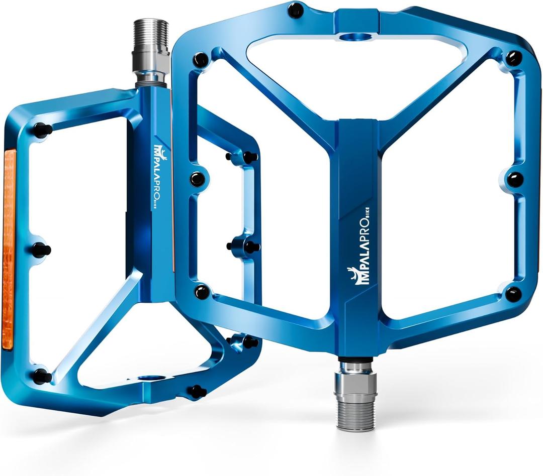 IMPALAPRO Flat Bike Pedals with Reflectors CNC Aluminium 9/16  MTB Pedals with Extra Wide Platform and Removable Anti-Slip Pins  Lightweight Pedals for Mountain Bike & Road Bike 355 g