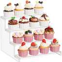 Lifewit 4 Tier Clear Display Stand Risers, 12 Inch Display Shelf for Cupcake, Perfumes, Desserts, Figurines, Tool-free Assembly, Organizer and Decor for Bedroom, Bathroom, Party, 1 Pack