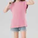 Girls Cap Sleeve T Shirts Kids Summer Crewneck Solid Tops Tees 5-14 Years (Pink)