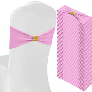 Moukeren 50 Pcs Spandex Chair Sashes with Buckles, Pink