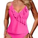 Aleumdr Two Piece Tankini Swimsuit for Women Tummy Control Bathing Suits Ruffled Top with Bikini Bottoms Swim Suits for Women 2024 Swimwear Hot Pink X-Large