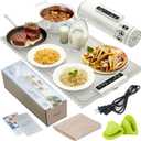 Food Warming Mat, Upgraded Electric Warming Tray with 2 Silicone Mitts and Loofah Cleaning Cloth, Fast Heating Silicon Warming Mats for Food, Roll Up Heating Plates, Portable Design (White)