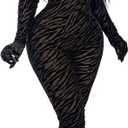 sedmoda Women Sexy Bodycon Velvet Jumpsuit Sheer Mesh Patchwork One Piece Party Club Outfits with Gloves (Black, M)