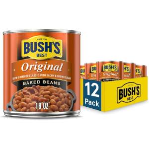 BUSH'S BEST 16 oz Canned Original Baked Beans, Source of Plant Based Protein and Fiber, Low Fat, Gluten Free, (Pack of 12), Best By: 07/2027