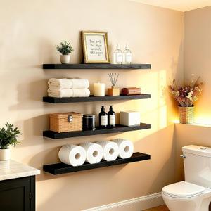 ROGMARS Black Floating Shelves for Wall 36 inch Rustic Solid Wood