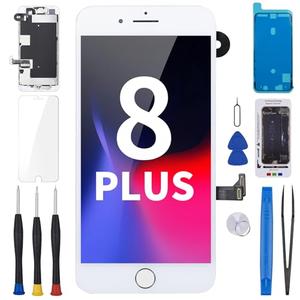 BESJMYT for iPhone 8 Plus Screen Replacement 5.5" White with Home Button Repair Kit, 3D Touch LCD Display Digitizer Full Assembly with Glass Front Camera Speaker Sensor Fix Tools A1864 A1897 A1898