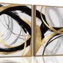 Yolbcdr Framed Wall Art Abstract Canvas Wall Art Set of 2 Black Gold Decor Pictures Modern Print Artwork for Bedroom Living Room Office 16x24 inch Framed