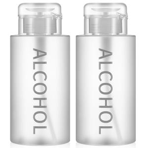Layhit 2 Pcs 10 oz Alcohol Pump Dispenser Bottle Alcohol Push Down Liquid Dispenser Empty Pumping Bottle Refillable Cosmetic Container for Personal, Salon, Nail Care, Hospital Use (Gray)