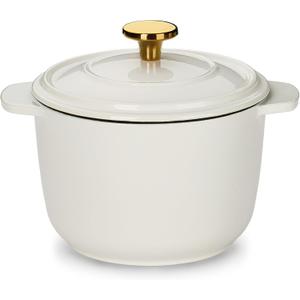 CAROTE 2QT Enameled Cast Iron Dutch Oven Pot with Lid, Mini Round Dutch Oven for Small Sourdough Bread, Stews, Soups, Sauces, Beans, Rice, Serves 1-2, Dual Handles, Healthy & Non-Toxic, All Stovetop Compatible, Oven Safe up to 500 F, White