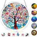 Acrylic Jigsaw Puzzle Suncatcher Kit 7.8 Inch, Cherry Blossom Tree Acrylic Puzzle Suncatcher for Adults, DIY Window & Garden Hanging Decor, Home Decor Gift for Women, Mom, Friends