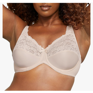 Bali Womens Lilyette Minimizer Underwire Bra with Lace Trim, Microfiber Full Coverage Bra (Size D cups, Paris Nude)