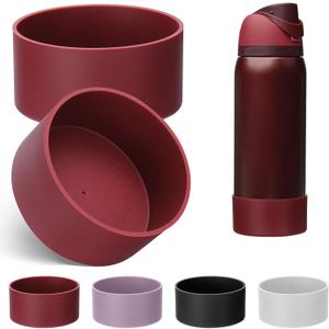 2 x Mity rain 2PCS Silicone Boot for Owala Water Bottle 24 oz 32 oz, Anti-Slip Protective Sleeve Bottom Bumper Protector for FreeSip Stainless Steel Water Bottles Accessories (Black Cherry, 32oz)