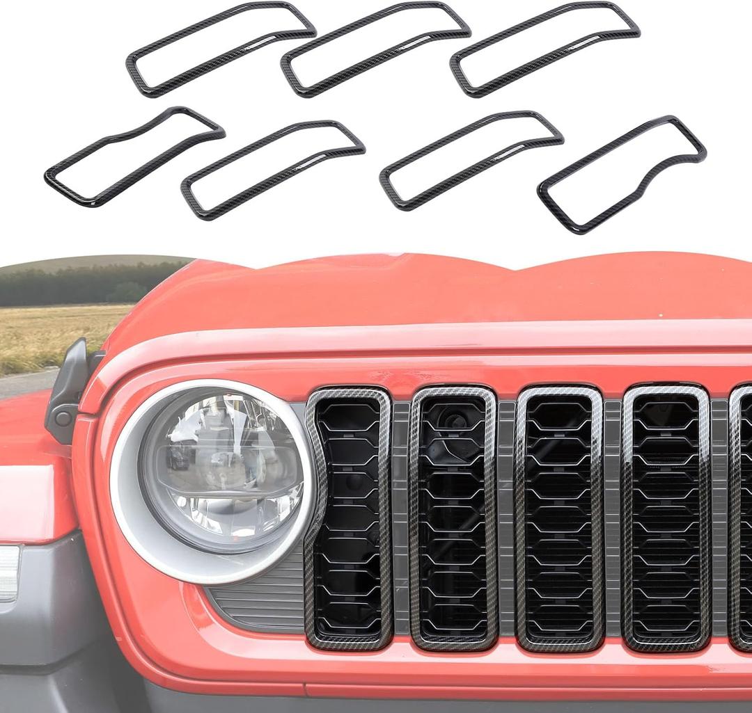 RT-TCZ Carbon Fiber Front Grille Inserts Grill Decoration Exterior Accessories Compatible with Jeep Wrangler JL JLU & Gladiator JT 2024+
