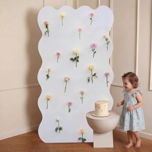 5ft Wildflower Cardboard Cutout Sets Wedding Decoration Scalloped Backdrop Standwith 24 Artificial Flowers DIY Back Drops Set Decor for Bridal Baby Shower Birthday Party, 5ft x 2.6ft