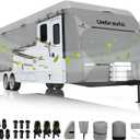 Umbrauto RV Cover Fits 27-30ft Travel Trailer, Lightweight Waterproof Camper Cover for Toy Hauler, with Gutter Caps, Tongne Jack Caps, Windproof Straps Winter Campsite