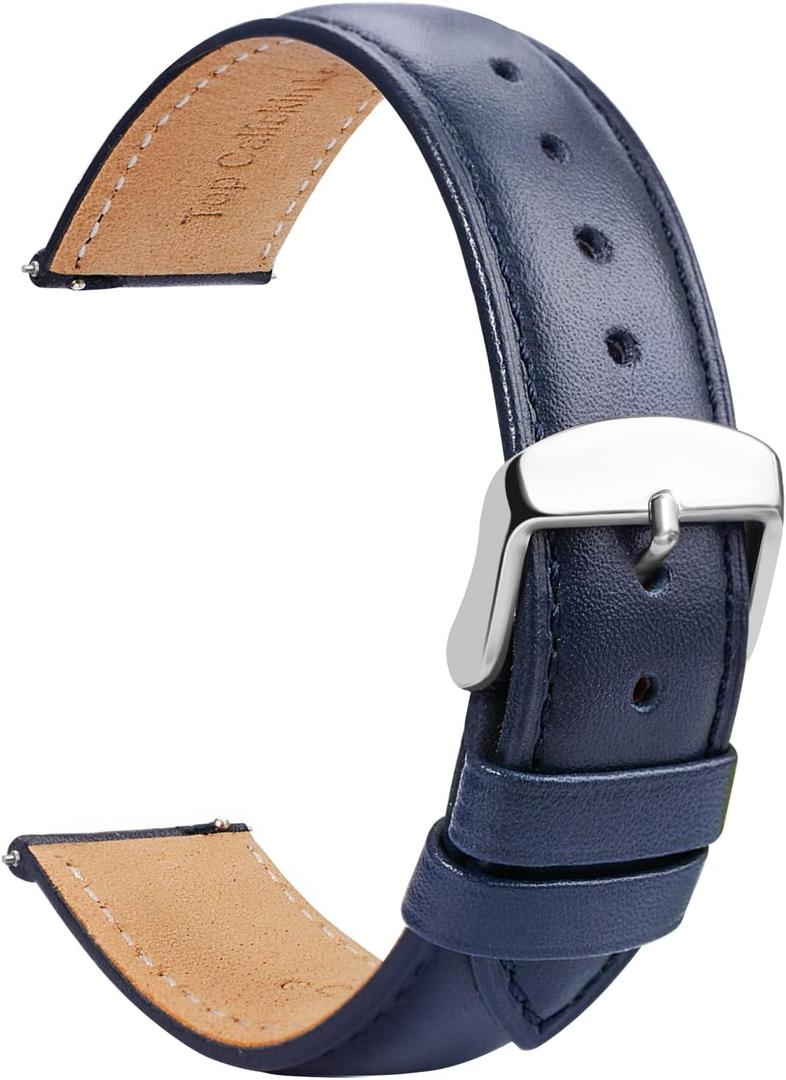 TStrap Leather Watch Band Men - Blue Quick Release Watch Strap for Women Replacement - Soft Smart Watch Bracelet with Clasp Buckle for ladies - 14mm 16mm 18mm 19mm 20mm 21mm 22mm 23mm 24mm