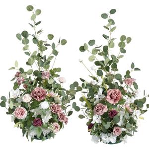 Ling's moment 41" Tall Free Standing Artificial Flowers Arrangements 2 pcs Wedding Arch Altar Stage Decorations Dusty Rose & Cream for Ceremony Reception Church Backdrop Outdoor Aisle Floral Party