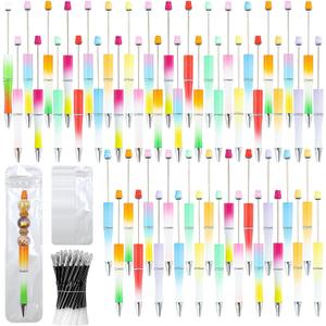 150 Pieces DIY Beadable Pens Kit - 50 plastic Beadable Pens Bulk, Refills & pen bags Included - Beaded Pens Black Ink Ballpoint Cute Pens for Students TeacherGradient