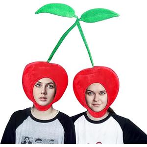Funny Cherry Hat Cute Hat Novelty Plush Hat Cherry Party Hat Dress Up Hat for Halloween Costume Cosplay Party, Pack of 2