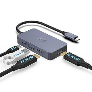USB C Hub with Dual HDMI 4-in-1 Travel Dock, USB-C to 2X 4K HDMI, 100W PD Charging, USB 3.0 Port Compatible with PC, MacBook, iPad, Nintendo Switch etc. 